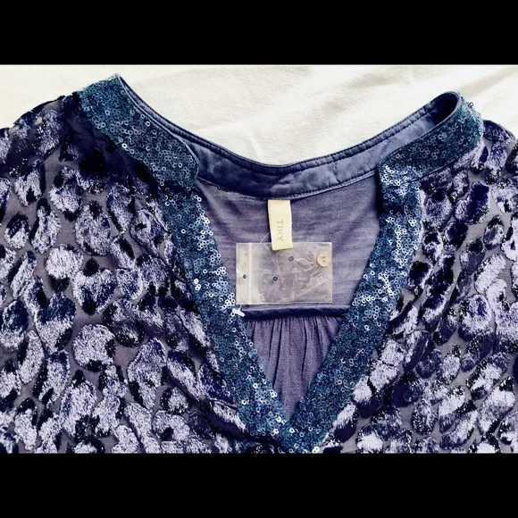 Anthropologie TINY “Vaha” Purple Burnout Velvet Leopard Pattern Blouse + Sequins - Picture 11 of 13
